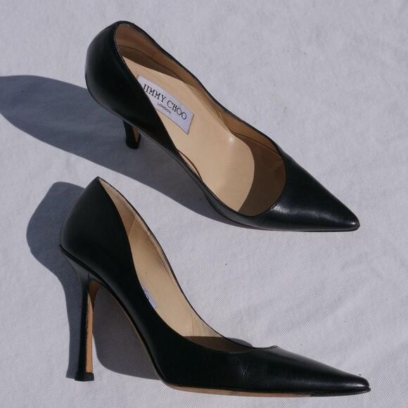 Jimmy Choo black leather stiletto heels - Picture 1 of 8